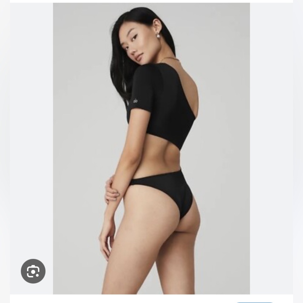 ALO Black One-Shoulder Cutout Bodysuit Size S